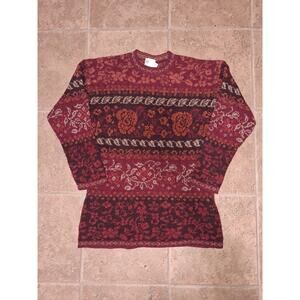 Vintage Laura Ashley Wool Floral Sweater Women Small Fair Isle Pullover Long 90s